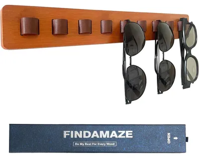 Image de Rangement pour plusieurs paires de lunettes, fixation murale, en bois avec des lanières en cuir, capacité jusqu'à 9 paires de lunettes