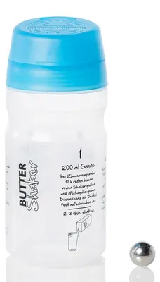 Buttershaker blau – aus 200 ml Sahne Butter & Buttermilch