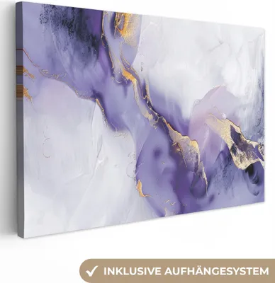 Produktbild von MuchoWow® - Leinwandbilder - Lila - Modern - Marmor - Abstrakt, Wandbild, Wanddeko Bilder Wohnzimmer, 30x20 cm