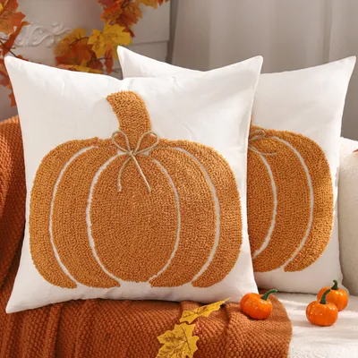 2 Kissenbezüge 50x50 cm Leinen mit Kürbismotiv Herbstdeko