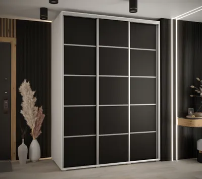 Obrázek produktu pro Šatní skříň YVONA 4 - 170/60 cm, bílá / černá / stříbrná