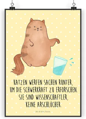 Produktbild von Mr. & Mrs. Panda Bild Katze Wasserglas DIN A5 - Gelb Pastell - Geschenk, wanddeko, Katzen, Kunstdruck, drucke, Neugierig, Wandbild, Cats, Cat, Wasser, Wanddekoration