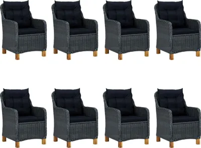 Produktbild von vidaXL 9-tlg. Garten-Essgruppe mit Auflagen Poly Rattan Dunkelgrau