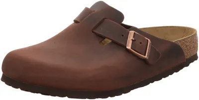 Produktbild von Kaufen Sie die Birkenstock Boston Fettleder Habana mit normalem Fußbett bei Kicksshop. Bequeme braune Herrensandale mit dem legendären Birkenstock-Fußbett.