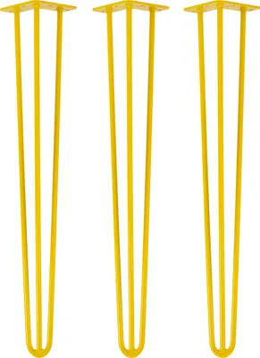 Three yellow hairpin legs are arranged vertically against a white background.