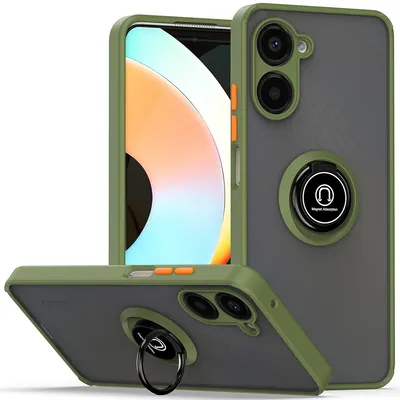 Immagine prodotto di Custodia per Realme 10 Pro 5G traslucida opaca in TPU con supporto ad anello e supporto verde militare