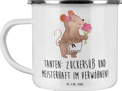Produktbild von Mr. & Mrs. Panda Pott Tante Zuckersüß - Weiß - Geschenk, Verwandtschaft, Weihnachten, Geschenke, reisetasse, metallbecher, Teetasse, Familie, Nichte, Neffe, Fürsorglich