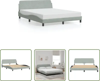 Produktbild von The Living Store Bettgestell mit Kopfteil Hellgrau 160x200 cm Samt
