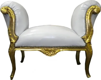 Produktbild von Casa Padrino Barock Schemel Hocker Weiß / Gold - Sitzbank