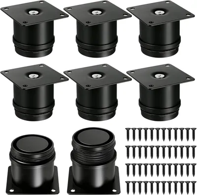 Produktbild von 8 verstellbare Möbelfüße, Höhenverstellbar von 0 bis 1,5 cm | Edelstahl, stabil und tragfähig, inklusive 32 Schrauben, geeignet für Betten und Sofas