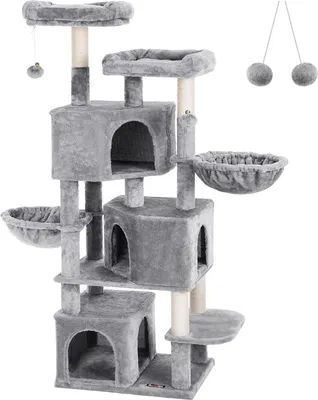 Immagine prodotto di FEANDREA tiragraffi grande, con 3 grotte per gatti, tiragraffi da 164 cm, grigio chiaro