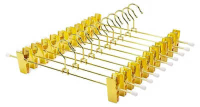 Produktbild von 20 Stück 30 cm Goldene Eisen Kleiderbügel, Metall Aufhänger für Hosen, Shorts, Röcke, Socken und Unterwäsche mit rutschfesten Clips