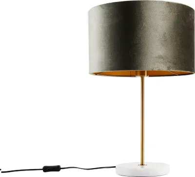 Produktbild von QAZQA - Klassisch I Antik Tischleuchte I Tischlampe I Lampe I Leuchte Messing mit grünem Samtschirm 35cm - Kaso I Wohnzimmer I Schlafzimmer - Stahl - LED geeignet E27