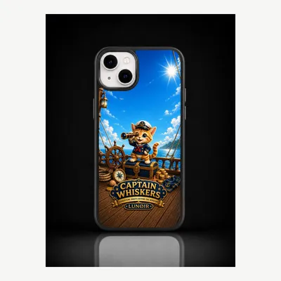 Productafbeelding van iPhone 14 Plus hoesje, telefoonhoesje, beschermhoesje, case met kattenkapitein-motief – LUNØIR ©