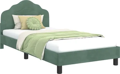Image de vidaXL Sommier de lit d'enfant avec tête de lit vert mer 80 x 200 cm velours
