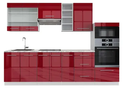 Produktbild von Küchenzeile Vicco Fame-Line Bordeaux Hochglanz/Weiß 280 cm , AP Marmor, Model 42235