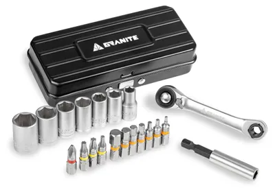 Doppelkopf-Ratschenschlüssel-Set mit 7 Steckschlüsseln und 11 Bits