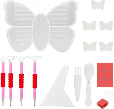 Produktbild von Diamant-Stickerei-Tablett und Zubehör-Set - Schmetterlinge - Weiß