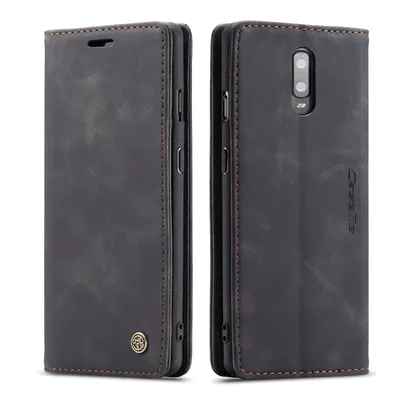 Immagine prodotto di Custodia OnePlus 7, Custodia retrò in Finto cuoio, tasche per carte, chiusura magnetica, custodia con funzione stand per OnePlus 7 Nero