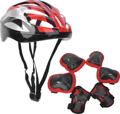 Produktbild von 7-teiliges Rollschuh-Schutzausrüstungsset für Erwachsene, Knieschützer, Ellenbogenhandschuhe, Helm (roter Erwachsener)