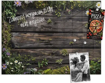 Produktbild von Magnettafel 120x90cm Pinnwand Whiteboard beschreibbar - Holz mit Blumen
