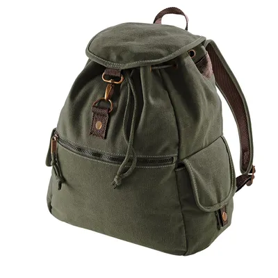 Immagine prodotto di Quadra QD612 | Zaino / zaino in tela vintage | 30 x 36 x 16 cm - Colore: verde militare vintage - Dimensioni: 30 x 36 x 16 cm