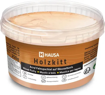 Produktbild von HAUSA Holzkitt 250 g Buche Mittel Holzspachtelmasse, Kitt für Holz, Holzspachtel/Füllmasse zum Reparieren von Holzschäden gebrauchsfertig ausgezeichnete Füllkraft schnelltrocknend rissbeständig
