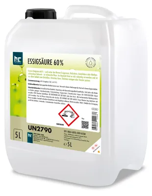 Produktbild von 1x5 L Höfer Chemie® hochprozentige Essigsäure 60% zur Entkalkung und Reinigung von Haushaltswaren, in Kanistern
