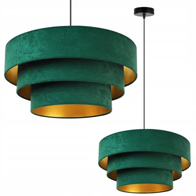 Image de Suspension Lustre Velours doré Abat-jour