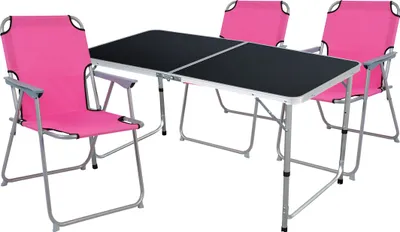 Produktbild von 4-teiliges Campingmöbel Set Black Alu 120x60x58/70cm pink
