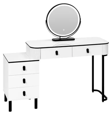 Imagen del producto de Mesa de maquillaje - Mesa de tocador para el dormitorio - Iluminación LED - Espejo ajustable - 5 cajones - Madera maciza - 100 x 125 x 40 cm - Blanco
