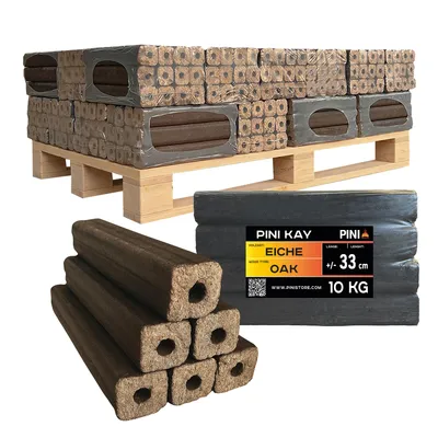 Produktbild von PINI Kay Eichenholzbriketts 33 cm 300 kg Palette Hartholzbriketts Brennholz Eiche Kamin Ofen Feuerstelle Grill