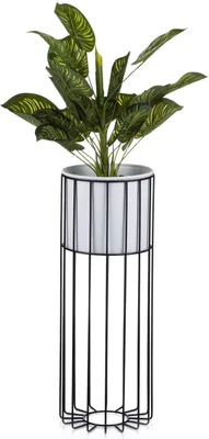 Obrázek produktu pro Howhomely Modern Loft Flower Stand 55cm-stylizové kovové rostliny s èernobílým strukturou a kvìtináèem v designu podkroví