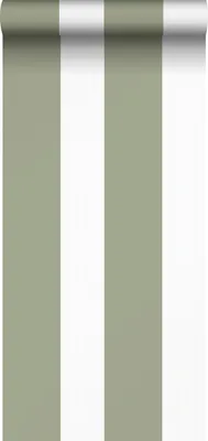Zdjęcie produktu dla Sanders & Sanders Tapeta paski oliwkowymIbiałym 53 cm x 10.05 m