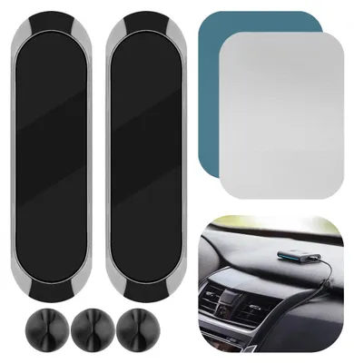 Magnetische Autohalterung 2er-Pack, Aluminium, für Dashboard, Silber