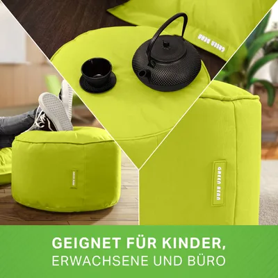 Produktbild von Green Bean® Sitzsack-Hocker "Stay" 45x25cm mit EPS-Perlen Füllung - Fußhocker Sitz-Pouf für Sitzsäcke - Fußablage Sitzkissen Sitzhocker Hellgrün