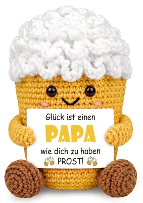 Handgehäkelte Bierfigur – Geschenk für Papa mit Karte
