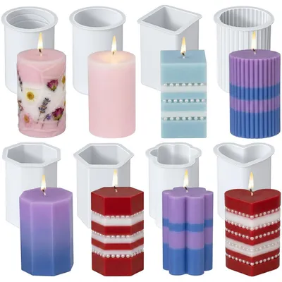 Produktbild von 8 Stück Kerzenformen Silikon, 6 verschiedene Formen, 7 cm, für Kerzen & Seife