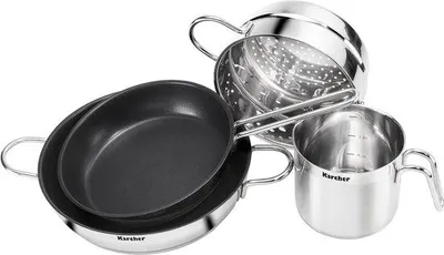 Produktbild von Edelstahl-Kochgeschirr-Set 14-teilig mit 5 Glasklappen für Induktion