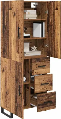 Image de vidaXL Buffet haut avec tiroirs, 2 pièces, bois recyclé, 69,5 x 34 x 180 cm