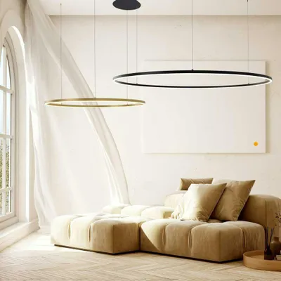 Produktbild von s.luce LED 2er-Ring Hängelampen Kombination Exzentrisch Hängeleuchte Ringlampe Aluminium 150 | 120cm Rund