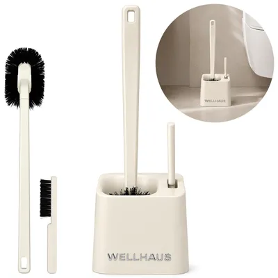 Immagine prodotto di WELLHAUS, set di spazzole per WC 2in1: spazzola per WC con supporto e spazzola per la pulizia del bordo