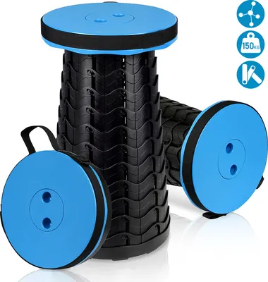 Produktbild von Fiqops Tragbarer Klapphocker Leichte Teleskophocker Höhenverstellbare Falthocker Tragfähigkeit 180 kg 6-44 cm Leichte Teleskophocker Ausziehbarer Campinghocker für Camping，Blau