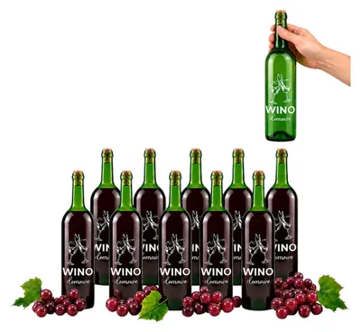 Produktbild von 10 Weinflaschen mit Aufdruck, Hauswein, grüne Weinflasche, 0,75 l