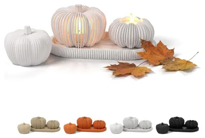 Immagine prodotto di Set decorazioni autunno 4 pezzi con vassoio, zucche e portacandele LED – Bianco