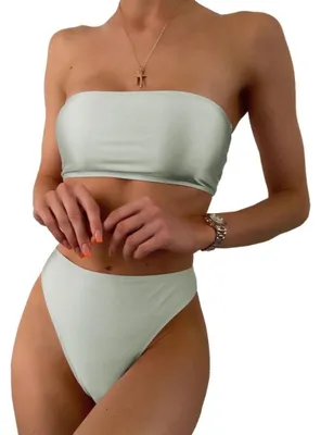 Produktbild von Badeanzug - Zweiteilig - für Damen - trägerloses Oberteil - Bikini - Hoch geschnittene Hose - Grün - S