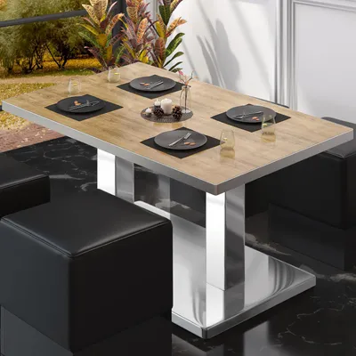 Produktbild von BM | Bistro Loungetisch | B:T:H 120 x 70 x 41 cm | Eiche / Edelstahl | Bistro Tisch Loungetisch