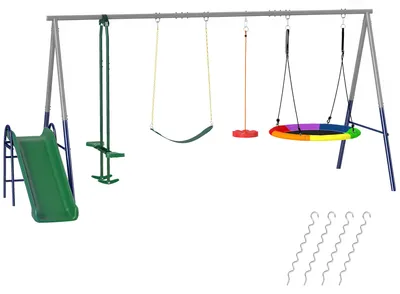 Produktbild von 5 in 1 Schaukelgestell mit Rutsche höhenverstellbar Schaukelgerüst mit Nestschaukel 382x196 x203 cm Mehrfarbig