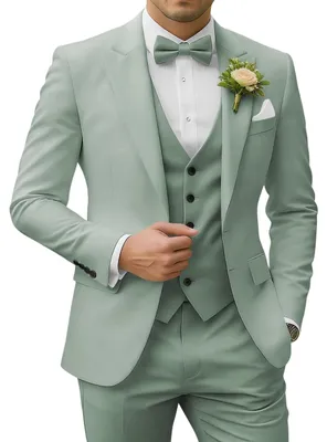Produktbild von SPTALLFITJSV Herren 3-teiliger Anzug Slim Fit Peak Lapel 2-Knopf Blazer Jacke We