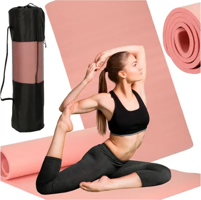 Image de Tapis de yoga, gymnastique, fitness carimata 1,5 cm d'épaisseur rose + housse